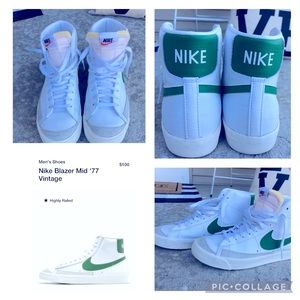 Nike white & green size 9.5 Blazer high top shoes.